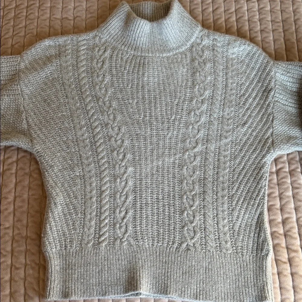 Veronica Beard Light Gray Cable Knit Turtleneck Sweater - Picture 3 of 5